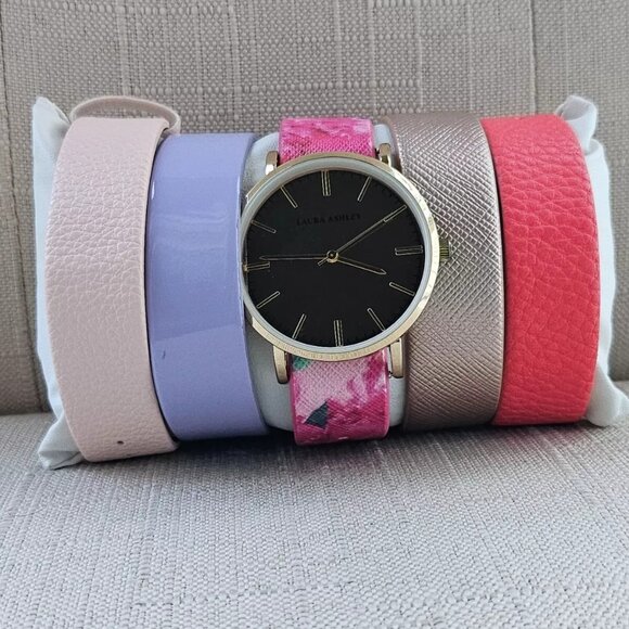 Laura Ashley Women Wristwatch Gold Slidethrough Interchangeable Strap Watch $395 - Picture 2 of 13